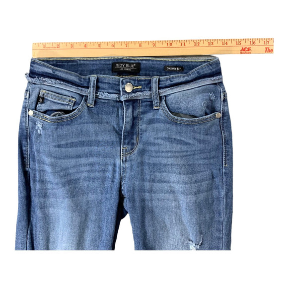 Judy Blue Jeans Womens 5 (27x25.5) Skinny Fit Distressed Crop Raw Hem - Picture 5 of 13